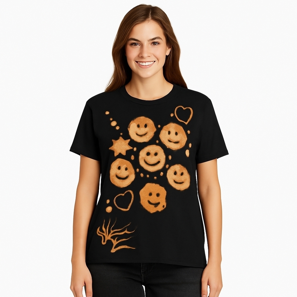 Upcycled Bleached Smiley Face Heart T-Shirt Large Boho
